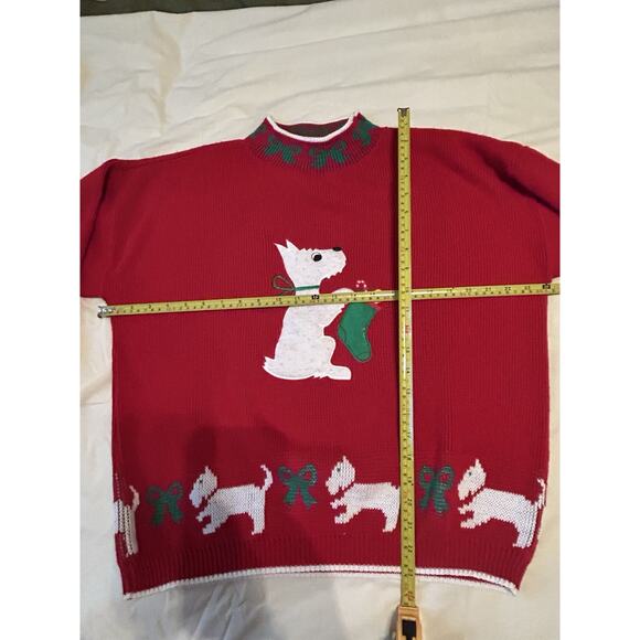 Ugly Christmas Sweater Scottie Dog Sz L Red Chunky Fishserman Holiday - Picture 8 of 8